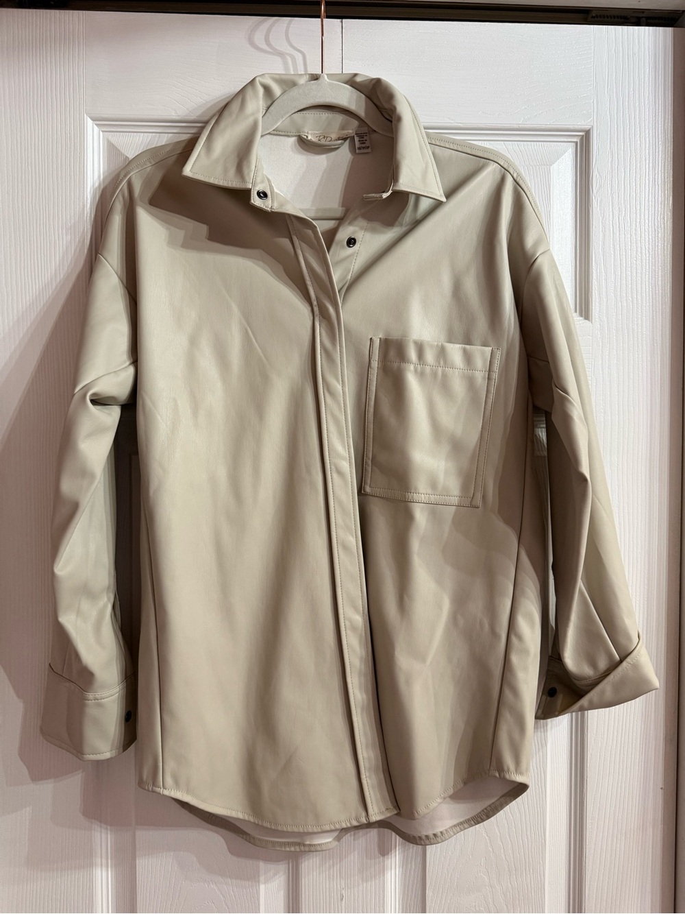 RD Style Cream Vegan Leather Snap-Shirt Jacket
